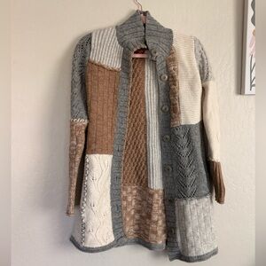 Sundance Multicolor Patchwork Knit Boho Mockneck Cardigan Extra Small